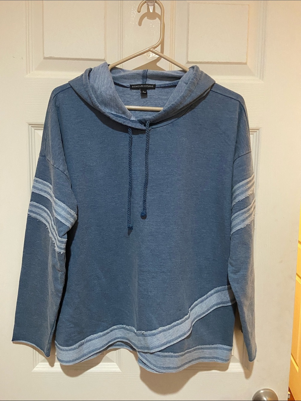 Signature Studio Dusty Blue Striped Cowl Hoodie Sweater